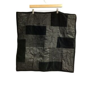 Ralph Lauren  Beaded Pillow Black‎ Velvet Patchwork Decorative 25x25 Cover Sham